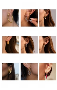 Sélection de neuf boucles d'oreilles de luxe en acier inoxydable doré et argenté poli
