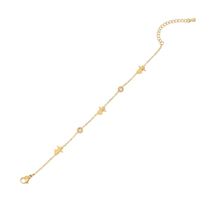 Goldenes Edelstahl-Armband mit Herz- und Herzschlag-Motiv sowie glänzenden Zirkonia