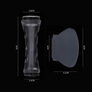 Dual-ended silicone nail art stamper set with gray non-slip handles and size dimensions