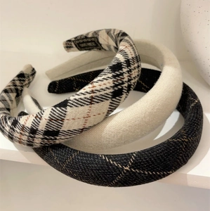 Set of four thick plaid and solid wool headbands in vintage retro style for women