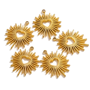 Golden stainless steel bohemian sunburst heart pendants with high polished finish