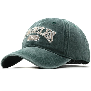Vintage forest green washed cotton baseball cap with Los Angeles 1994 embroidery