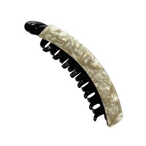 French leopard style banana hair clip with cream shell texture and black nonslip teeth