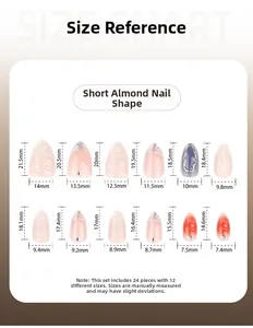 Tableau des tailles pour faux ongles amandes courts 3D avec 12 tailles et mesures