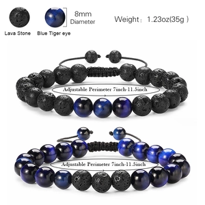 8mm natural tiger eye and lava stone adjustable braided couple bracelets set