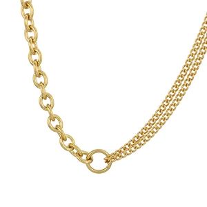Golden mixed chain necklace with chunky links and delicate double loops in steel