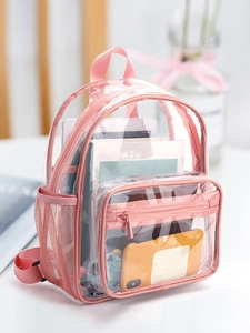 Transparent Backpack Clear PVC Waterproof Casual Shoulder Bag For Students Daily Use Jelly Bookbag With Side Mesh Pockets