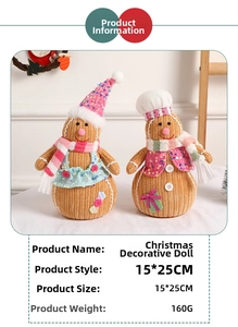 Detail view of 15x25cm knitted gingerbread doll with sequined scarf and festive hat