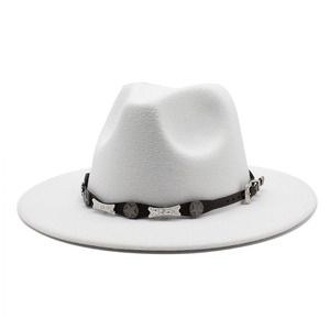 Vintage Wide Brim Fedora Hat Wool Felt With Leather Belt Silver Star Buckle Western Cowboy Jazz Hat For Women Men