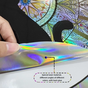 Macro detail showing color-shifting laser material of a black cat wall sticker