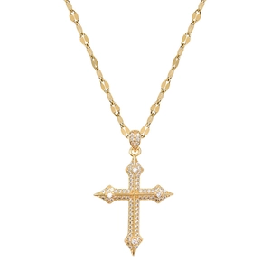 Luxurious gold-plated titanium steel necklace featuring a cross pendant with micro-set zircons