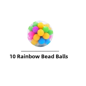 Close-up of clear rainbow bead ball stress relief toy with ten colorful sensory beads