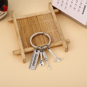 Stainless steel tool keychain with hammer screwdriver and Grandad pendant gift