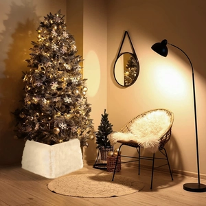 White plush rectangular Christmas tree collar for festive home holiday base decoration