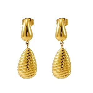Minimalist 18K gold plated titanium teardrop earrings with vintage spiral texture
