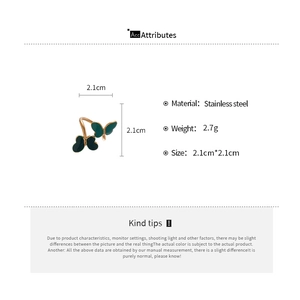 Detailed size specifications of the stainless steel green butterfly open ring for women