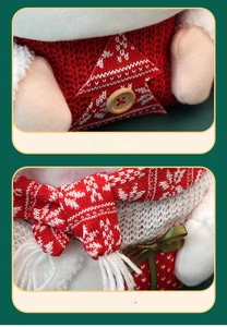 Detail of Christmas gift bag showing premium knit fabric and festive wooden buttons