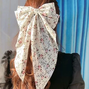 Γαλλικό Αγροτικό Λουλουδάτο Κλιπ Μαλλιών Με Φιόγκο Και Μακριές Κορδέλες Υφασμάτινα Αξεσουάρ Μαλλιών Για Γυναίκες