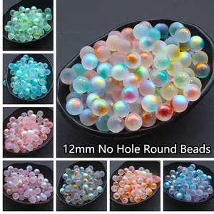 No Hole Round Beads Frosted Iridescent Gold-Flecked Glass Loose Beads For DIY Jewelry Making Handmade Crafts