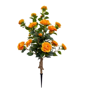 Artificial orange camellia plant with lush green leaves and soil stake for home decor