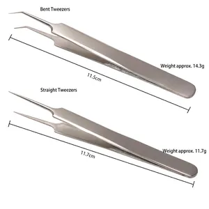 Stainless steel curved and straight tweezers set for professional eyelash application
