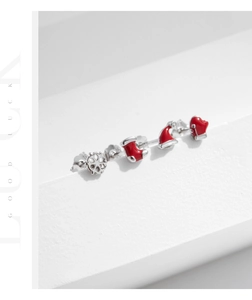 Set of four S925 silver Christmas stud earrings featuring red enamel hat and snowflakes