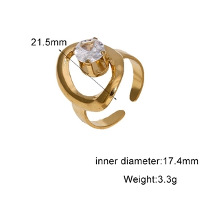 Detail showing 18k gold open ring dimensions with 17.4mm inner diameter and zircon stone