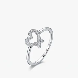 Moissanite Heart Ring 925 Sterling Silver Irregular Open Heart Shape Elegant Jewelry For Women D Color VVS1 Clarity