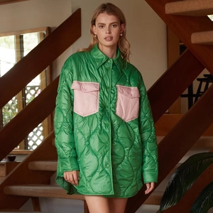 Giacca Trapuntata Da Donna Poliestere Tasche A Contrasto Colletto Camicia Manica Lunga Abbottonata Capispalla Leggeri Moda