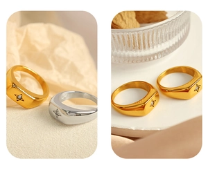 Detailed view of oval North Star rings with zircon stones in gold and silver plating