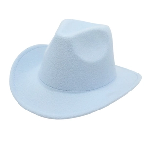 Sombrero de vaquero clásico de fieltro de lana azul claro con ala ancha curva de moda
