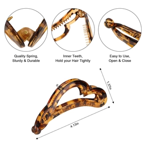Tortoise shell cutout heart banana clip for high ponytail with anti-slip inner teeth