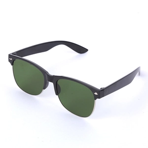 Classic retro browline sunglasses with black silver frame and dark green lenses
