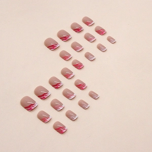Short zebra pattern pink press-on nails set with abstract wave texture for women