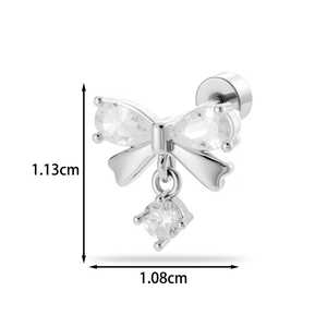 Orecchini a fiocco in argento con zirconi pendenti e dimensioni dettagliate
