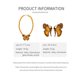 Detailed size and weight specifications for the amber butterfly necklace and earrings set