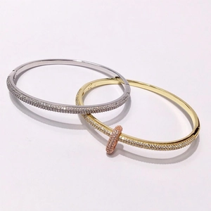 Luxury full pave crystal double loop bracelet set in silver, gold, and rose gold finish