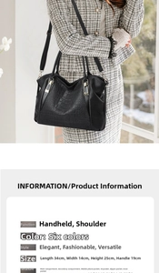 Detailed size chart of the black crocodile pattern handbag showing 34x14x25cm dimensions