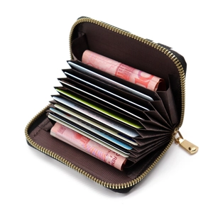 Black accordion card wallet with large capacity and gold zipper for men and women
