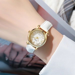 Elegant women's quartz watch with small gold case and floating diamond dial decoration