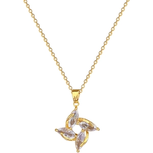 Elegant gold titanium steel rotating flower pendant necklace with shimmering crystals