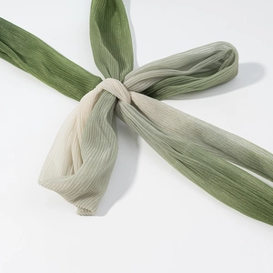 Close-up of green gradient pleated fabric with soft texture and drawstring detail