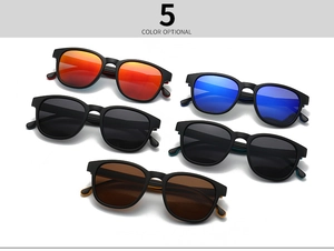 Detailed display of men's TR sunglasses in five different lens colors and matte frames