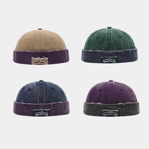 Docker Hat Brimless Beanie Retro Washed Cotton Distressed Patch Embroidery Miki Cap Adjustable Unisex Streetwear