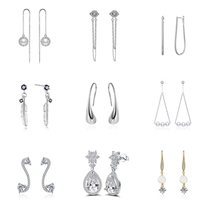 Showcase of 925 sterling silver earring designs including pearls and geometric tassels