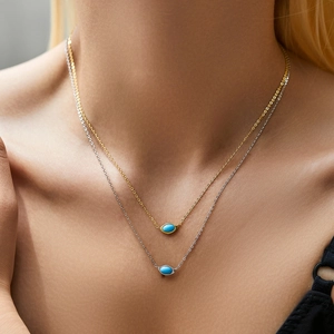 Minimalist s925 silver necklace with oval turquoise pendants in gold and silver finish