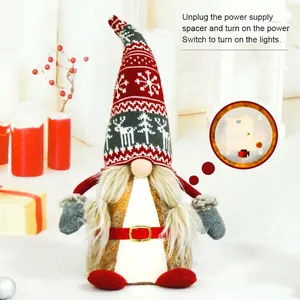 Light-up Christmas gnome plush with snowflake knitted hat and warm LED glow decoration