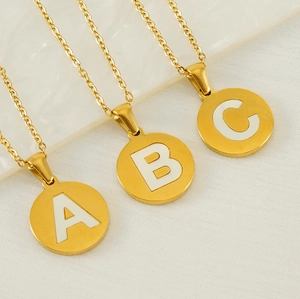 18K gold plated stainless steel letter A B C necklaces with white enamel pendants