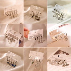 Stainless Steel Hoop Stud Earrings Tree Of Life Heart Evil Eye Star Moon Butterfly Charms Boho Fashion Jewelry For Women