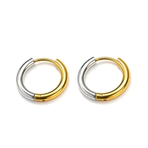 Two-tone mixed metal hoop earrings in gold and silver finish for women with polished texture